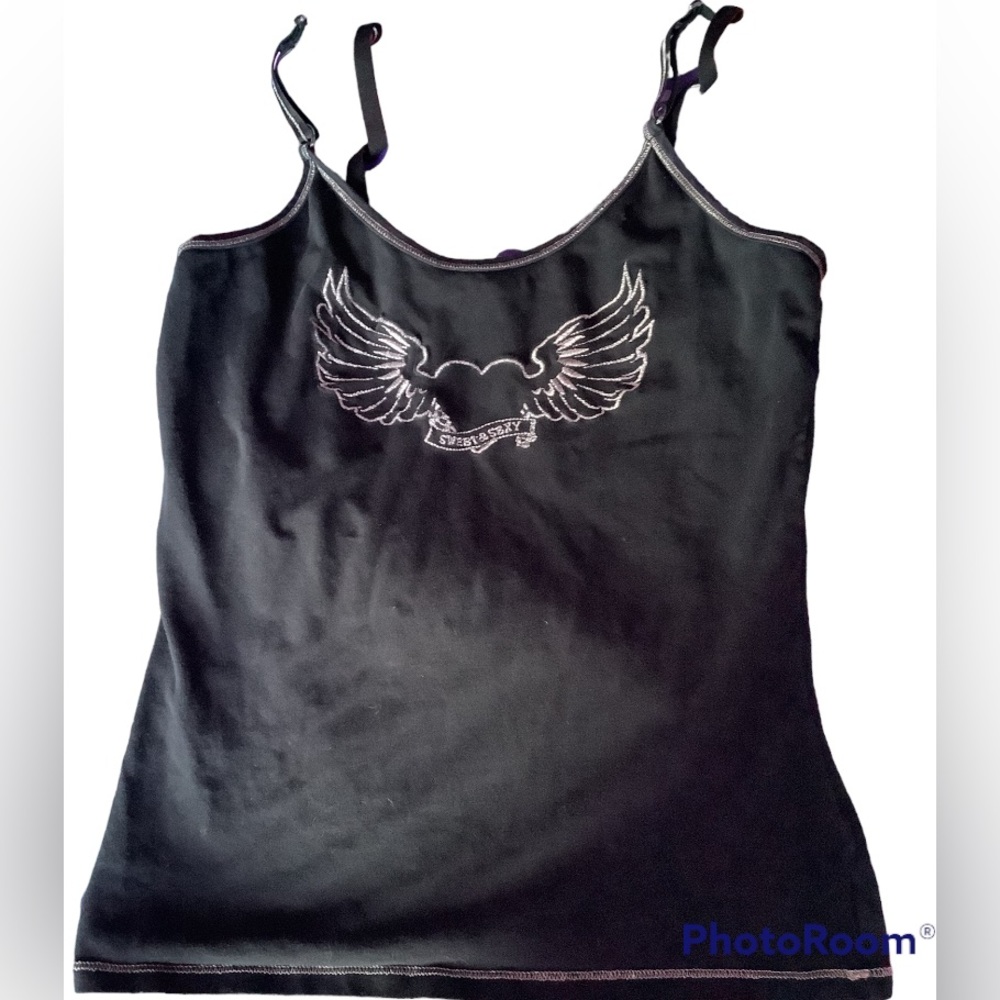 Vintage Y2K black tank top Word sweet and sexy embroidered
